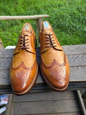 Magnanni 9.5 M Tan Wingtip Derby Leather Mens Dress Shoes